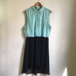 Bisou Bisou High Low Feather Print Button Up Dress